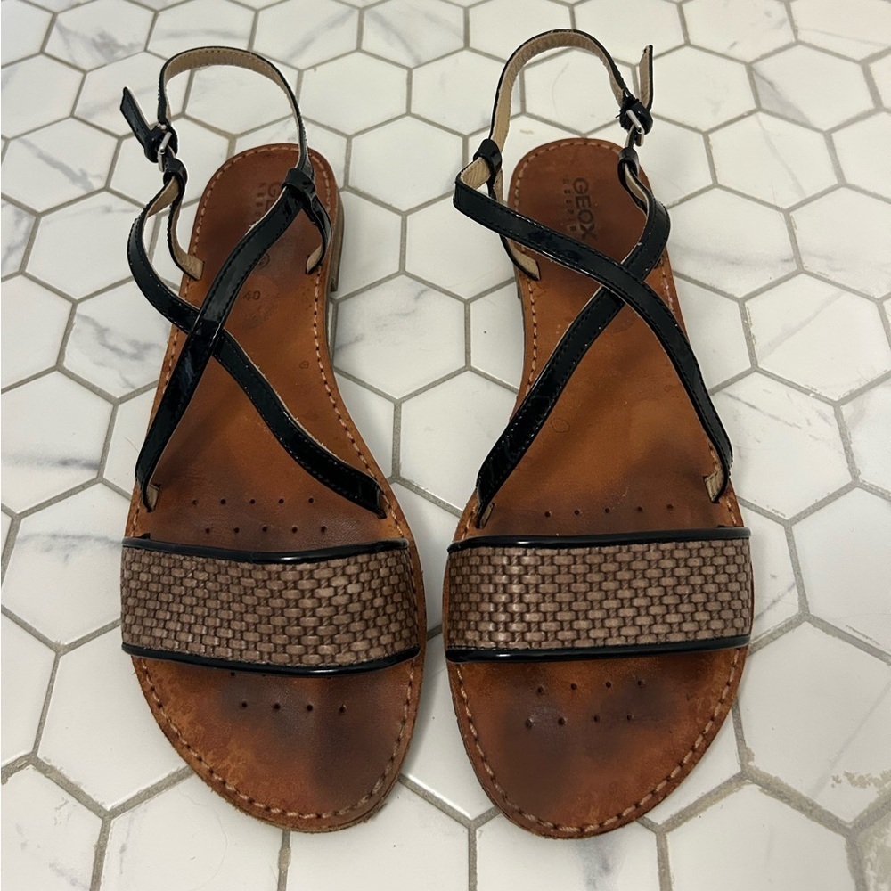 Geox Reapira Strappy Sandals with Woven Detail, Sz 10